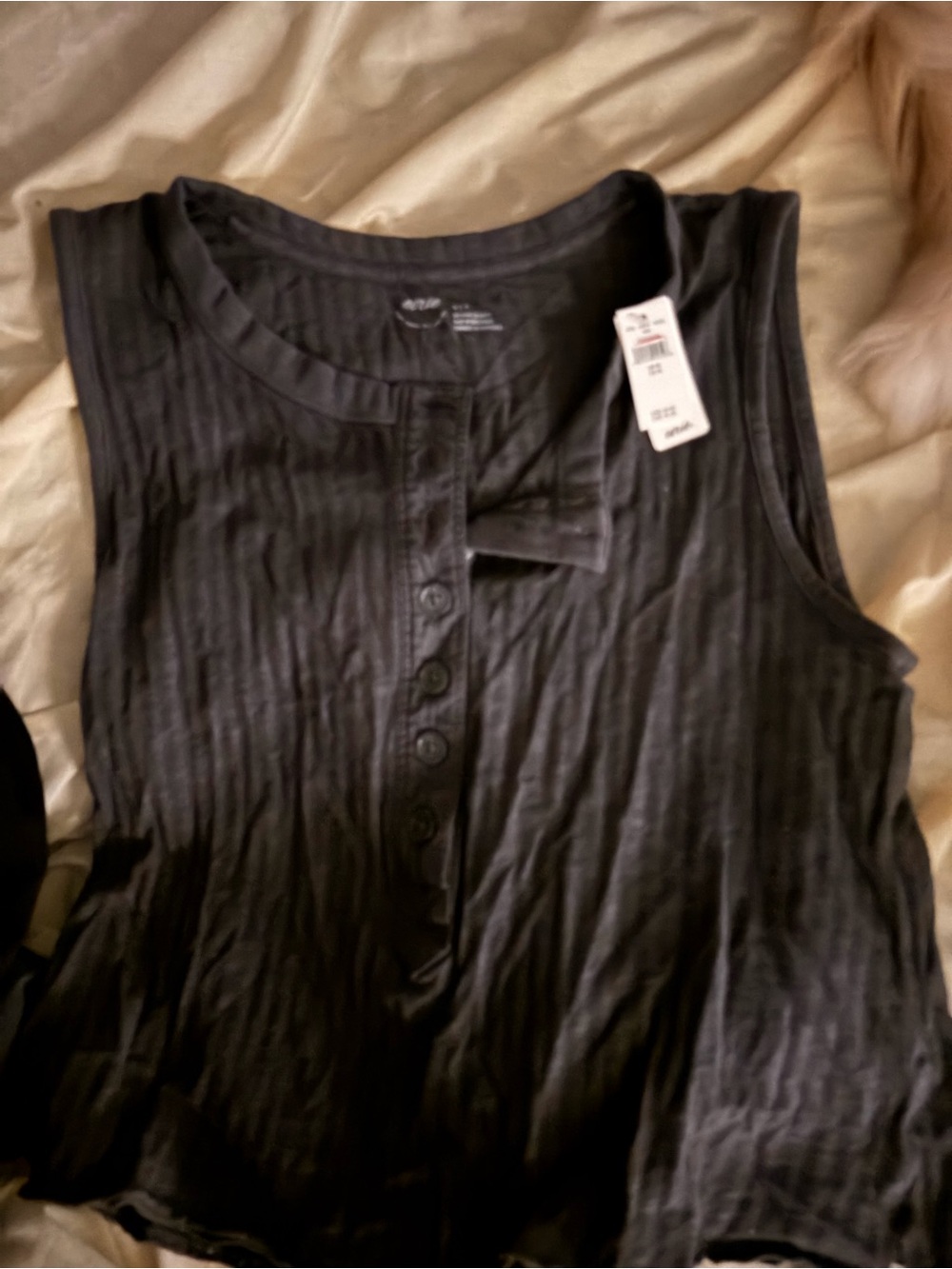 aerie Black Ribbed Button-Front Tank